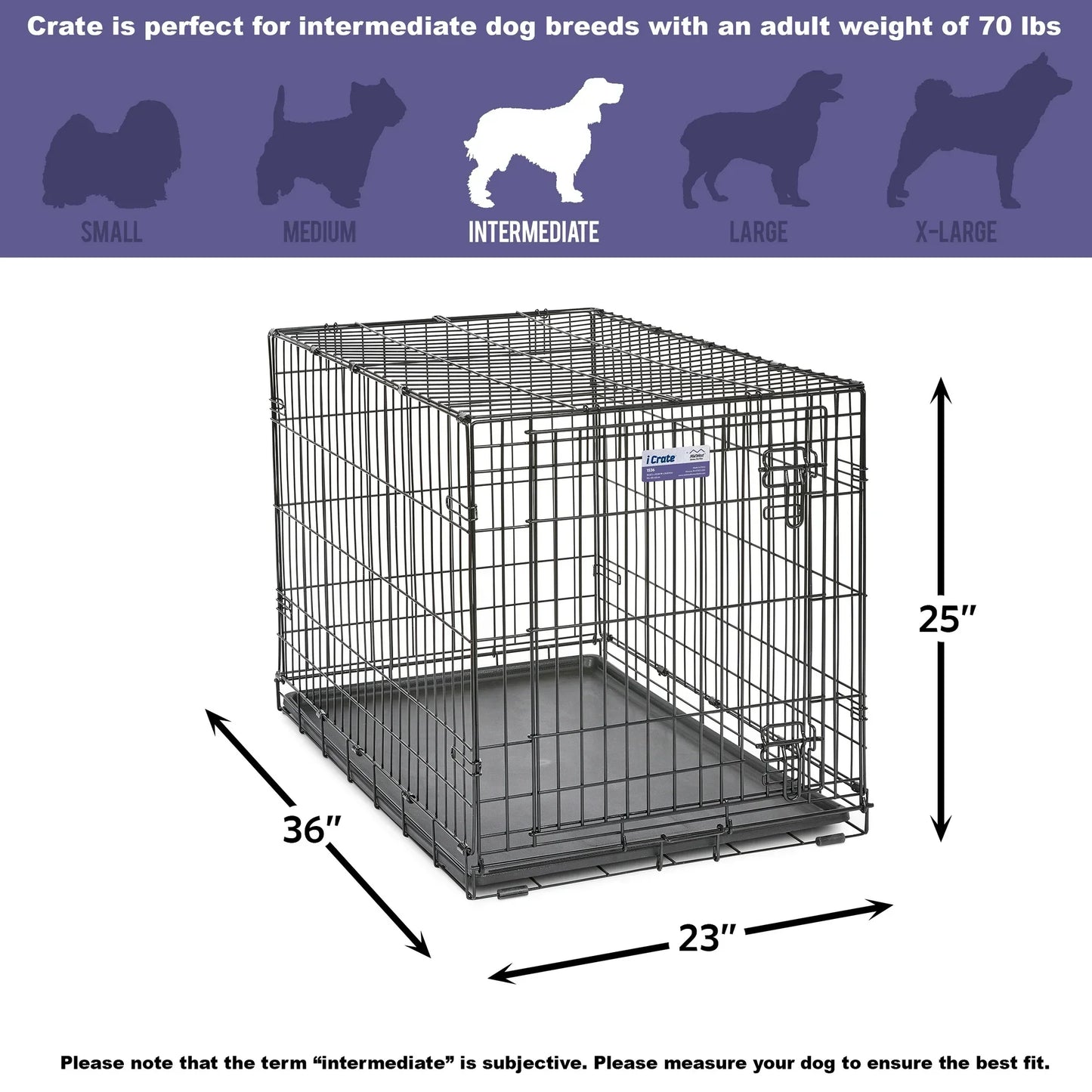 MidWest Single/Double Door iCrate Metal Dog Crate, Includes Leak-Proof Pan, Divider Panel; 22/24/30/36/42/48-inch