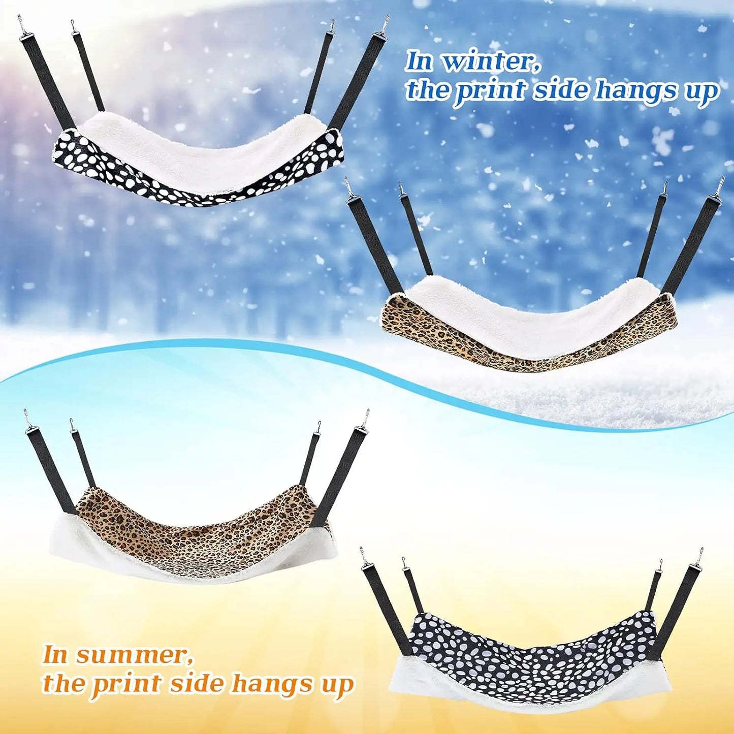 2-Pack Reversible Pet Hammock for Cage – Soft Breathable Hanging Bed with Adjustable Straps & Hooks for Cats Small Dogs Rabbits