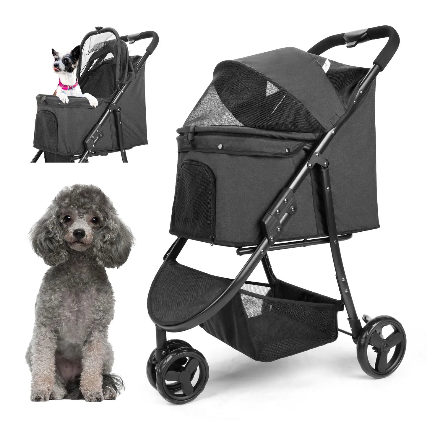 Pet Stroller Bag Travel Car Foldable 300lbs Foldable Collapsible Stroller for Dogs Cat ,3 Wheels Dog Puppy Stroller,Trolley