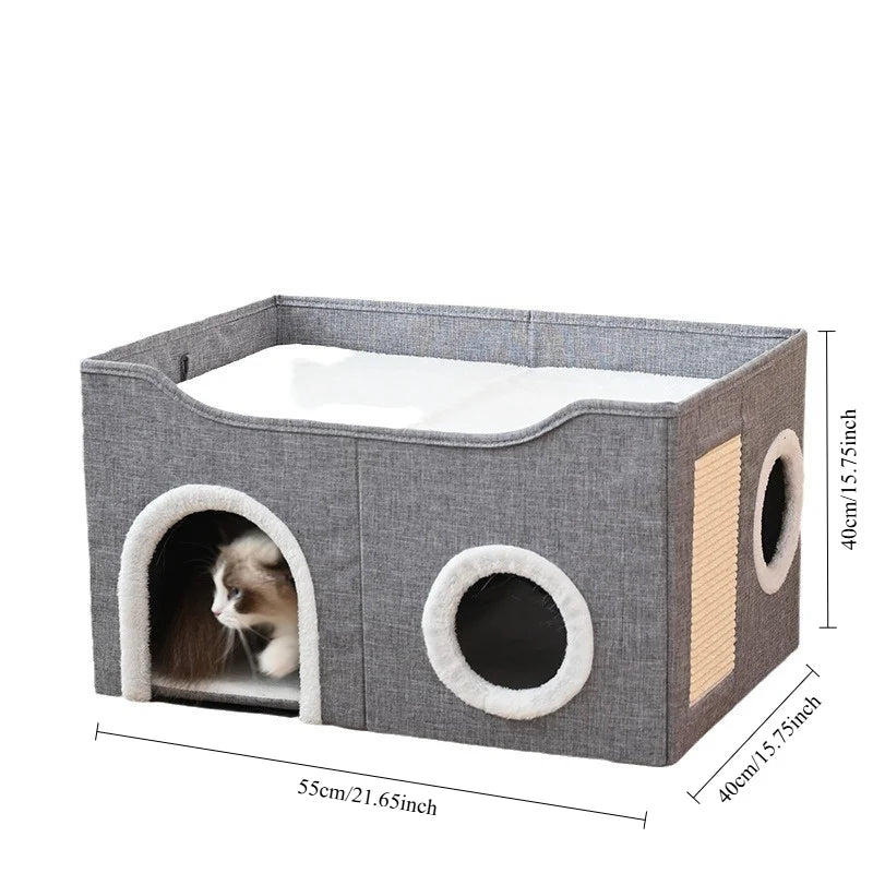 Indoor Double-decker Cat Litter, Semi-enclosed Kitten Cave Cat Villa, Large Pet House Cat Scratch Board