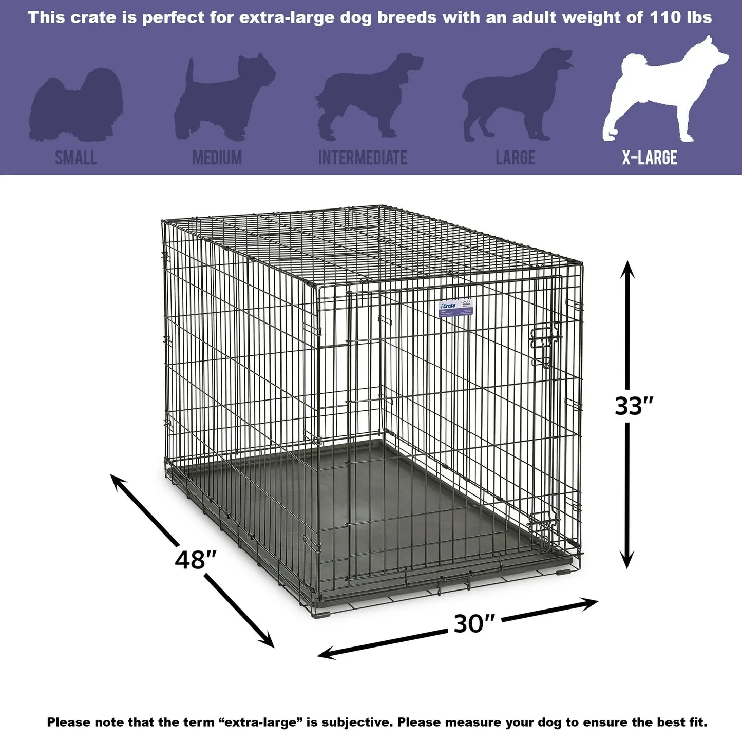 MidWest Single/Double Door iCrate Metal Dog Crate, Includes Leak-Proof Pan, Divider Panel; 22/24/30/36/42/48-inch