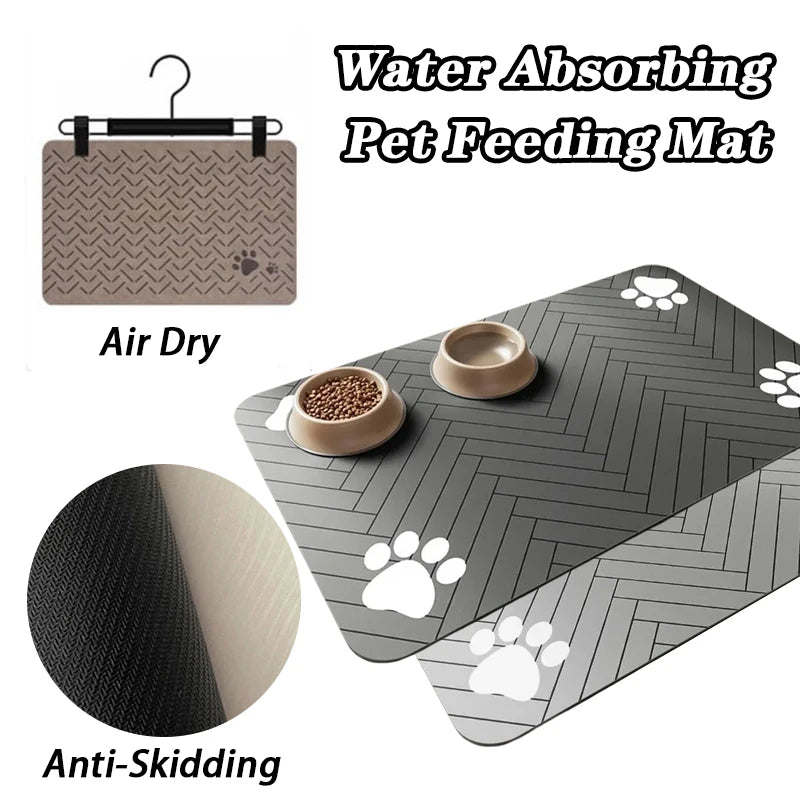 Pet Feeding Mat Water Absorbing Silicone Pet Placemat for Cats Dogs Quick-dry Non-Slip Puppy Feeder Tray Water Cushion Placemat
