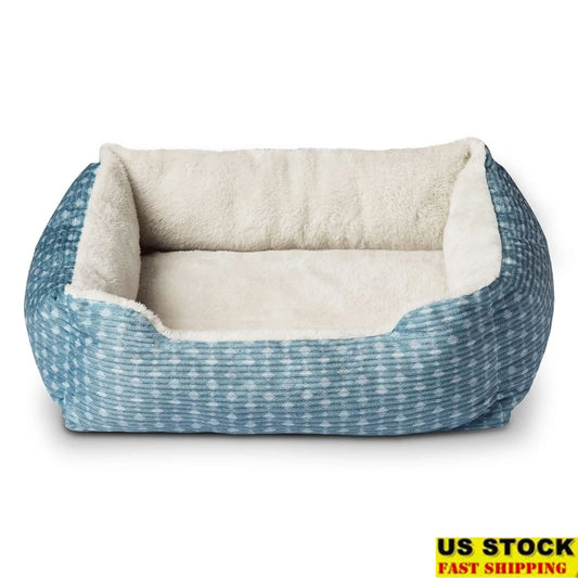 Cozy Small Pet Bed Cats and Dogs Plush Bolstered Design Lightweight Machine Washable Recycled Fiberfill 19x15 Inches
