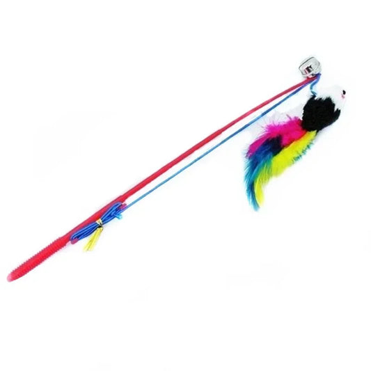 Fishing Rod Type Colorful Mouse Feather Funny Cat Stick Elastic Rope Telescopic Rod Boredom Relief Props Catcher Interactive Toy