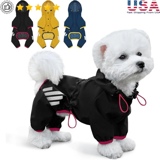 Waterproof Dog Raincoat Lightweight Reflective Straps with Leash Hole Comfortable Four-Leg Design Small Medium Dogs