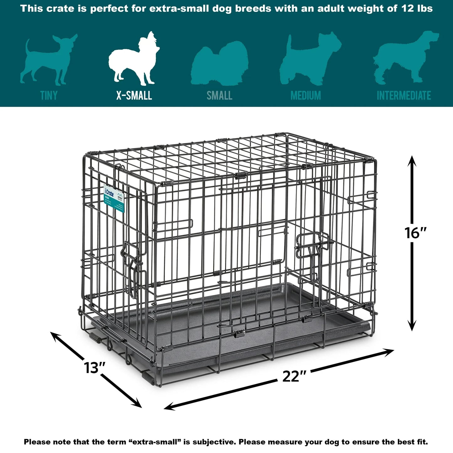 MidWest Single/Double Door iCrate Metal Dog Crate, Includes Leak-Proof Pan, Divider Panel; 22/24/30/36/42/48-inch