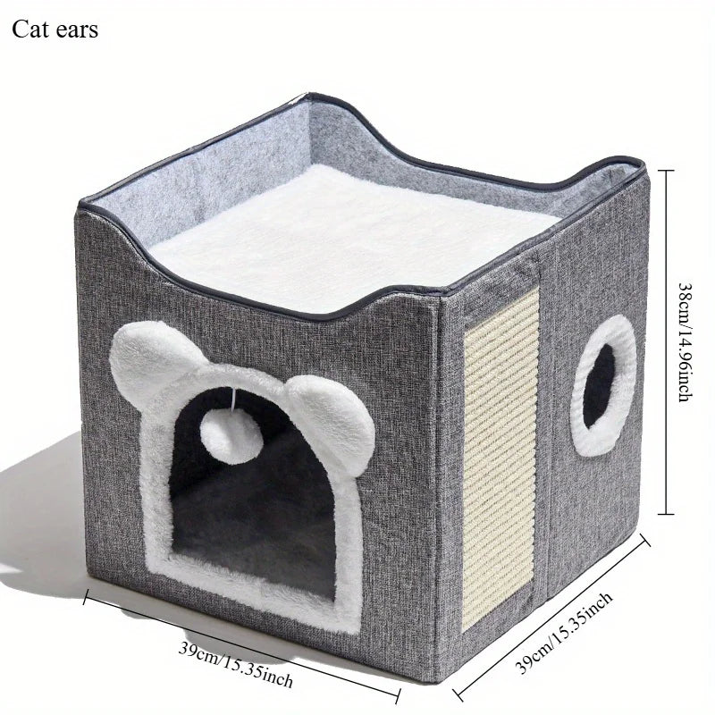 Indoor Double-decker Cat Litter, Semi-enclosed Kitten Cave Cat Villa, Large Pet House Cat Scratch Board