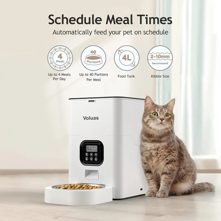 Automatic Timed Pet Feeder for Cats and Dogs with Programmable Portion Control 4 Daily Meals Schedule Dry Food Dispenser Featur