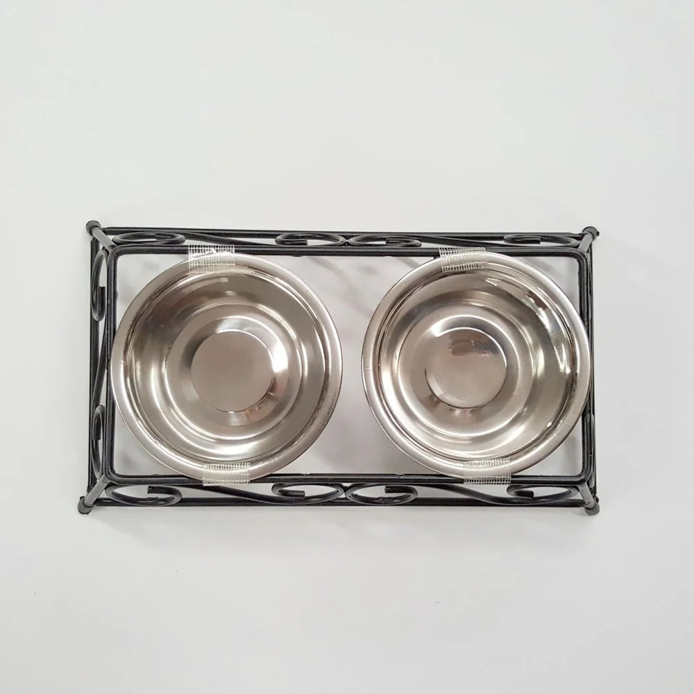 Stainless Steel Double Pet Food Bowl Set with Elevated Stand Removable Insert Rustproof Design Dogs Cats Multi Pet Households