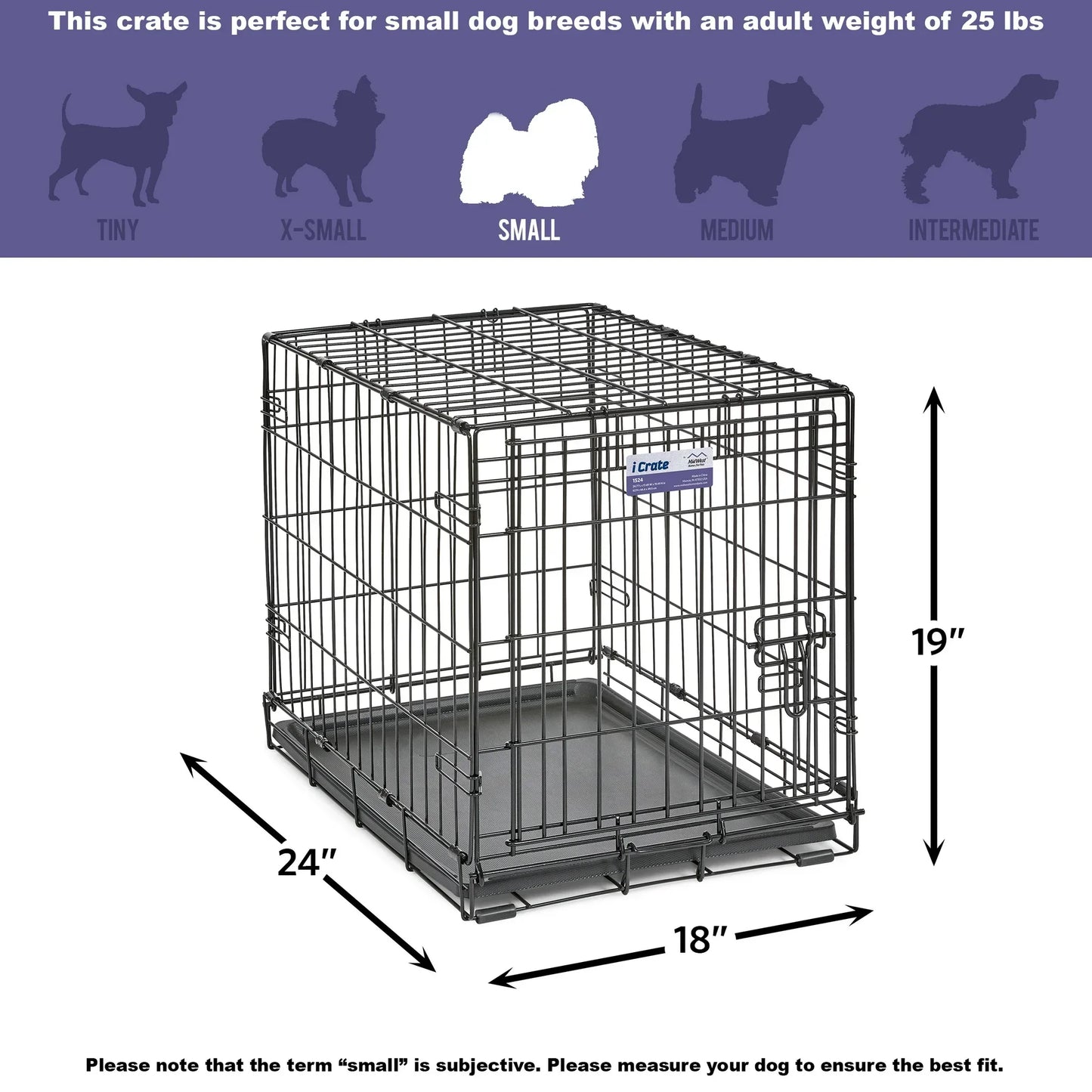 MidWest Single/Double Door iCrate Metal Dog Crate, Includes Leak-Proof Pan, Divider Panel; 22/24/30/36/42/48-inch