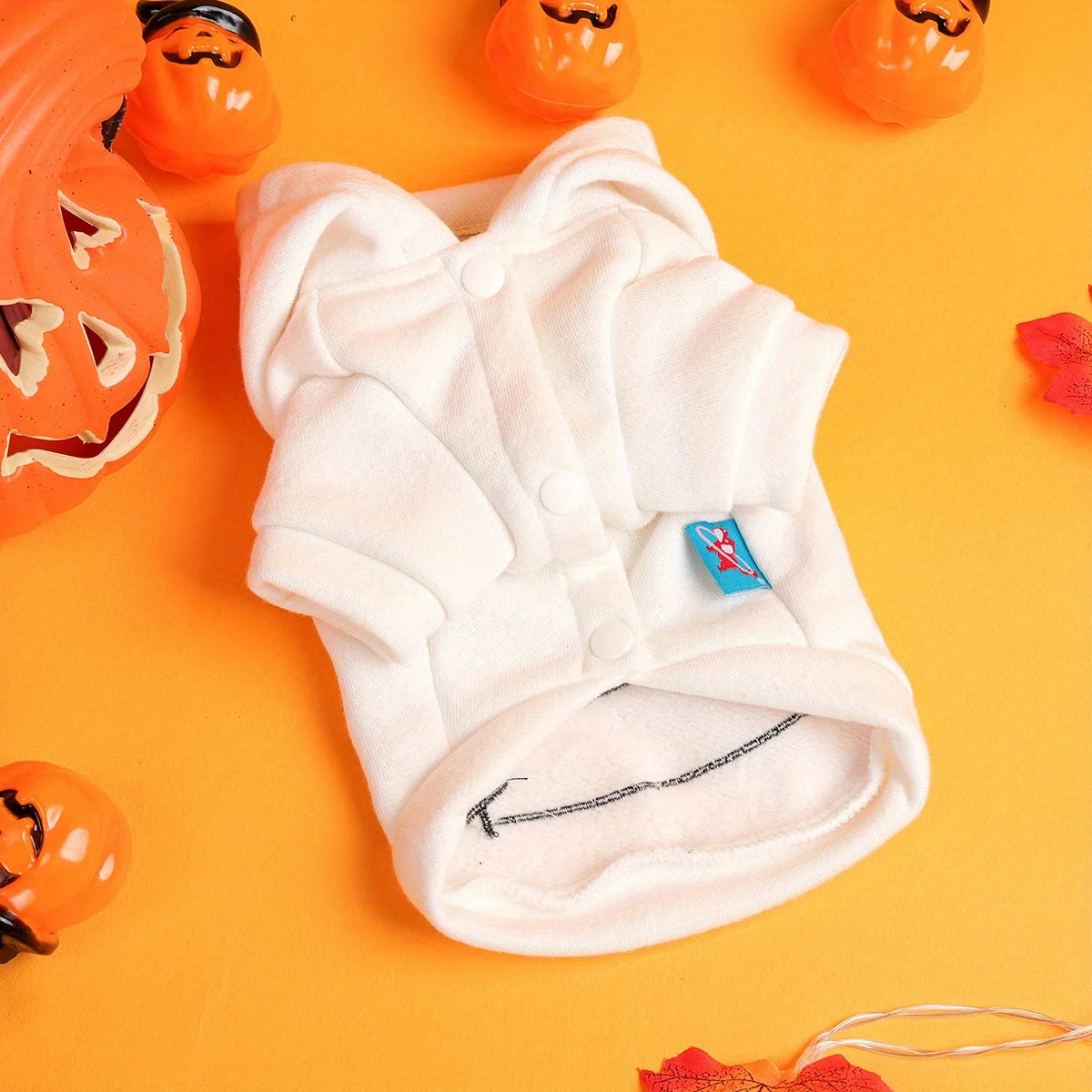 Halloween Mummy Sweater Pet Clothes Dog Cat White Warm Funny Embroidered Open Button Hooded Jacket