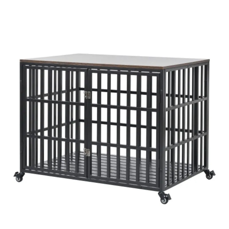 42" Heavy Duty Dog Crate for Large Medium Dogs, Furniture Style cage with 4 Lockable Wheels and 2 Locks, Decorative Pet House Wo