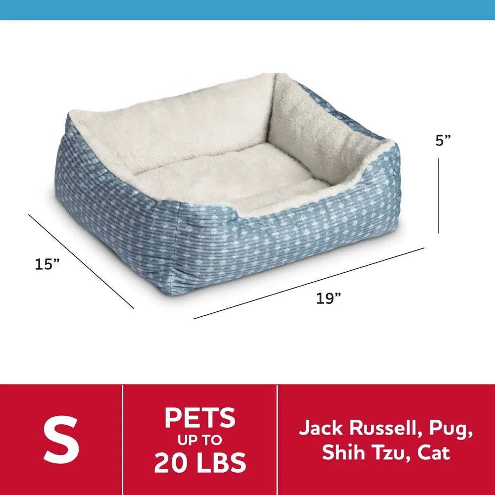Cozy Small Pet Bed Cats and Dogs Plush Bolstered Design Lightweight Machine Washable Recycled Fiberfill 19x15 Inches