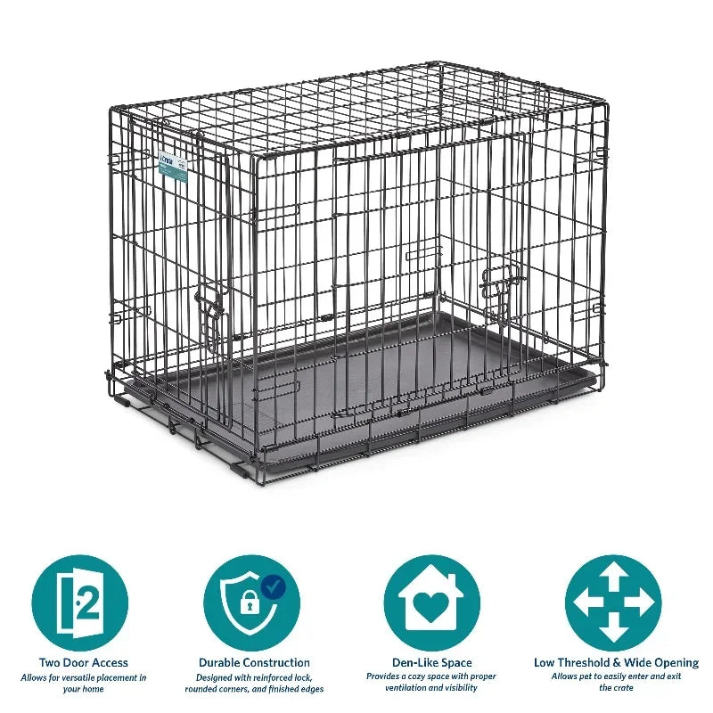 MidWest Single/Double Door iCrate Metal Dog Crate, Includes Leak-Proof Pan, Divider Panel; 22/24/30/36/42/48-inch