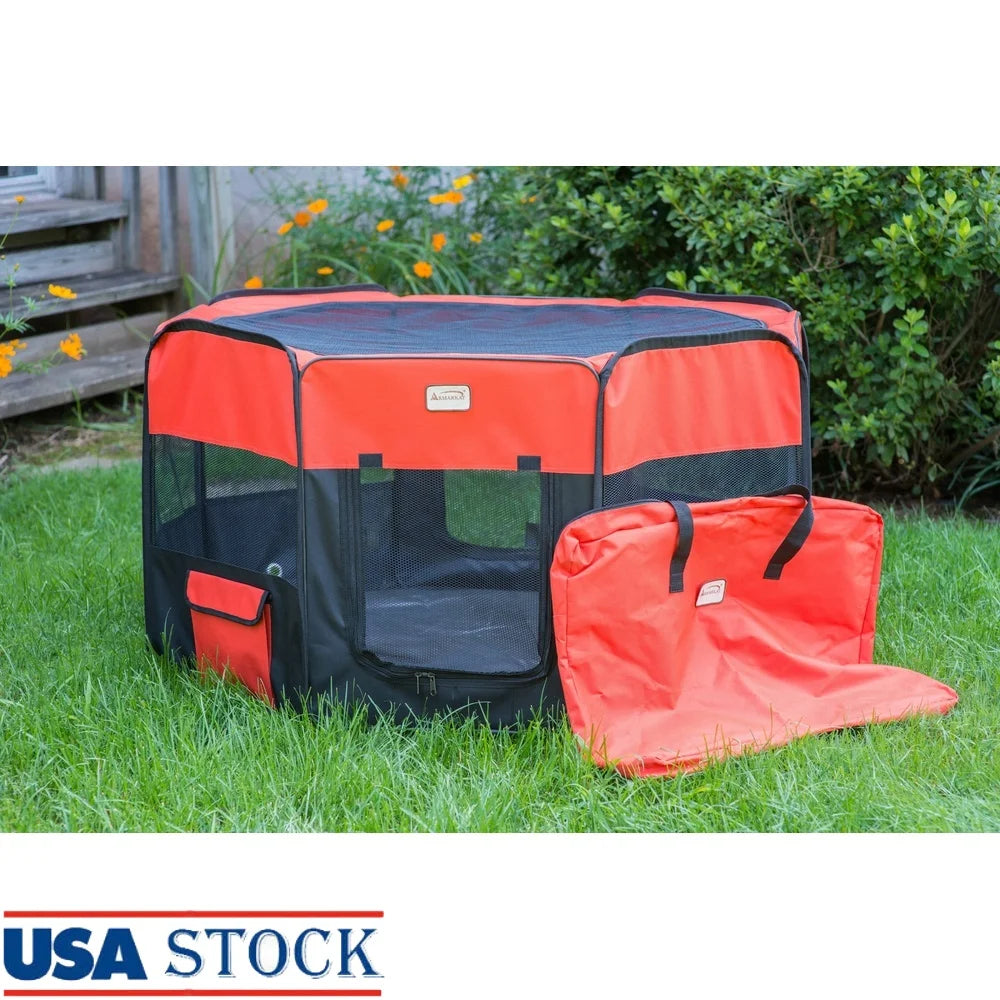 Portable Pet Playpen Indoor Outdoor Lightweight Durable Foldable Pet Pen with Mesh Vents Carry Bag Dogs Cats Puppies Kittens