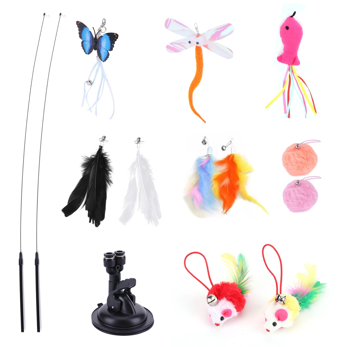 Pet Cat Toy Set Teaser Stick Set Detachable Replacement Head Toy Suit Interactive Cat Toy for Cat Training Playing Accessories