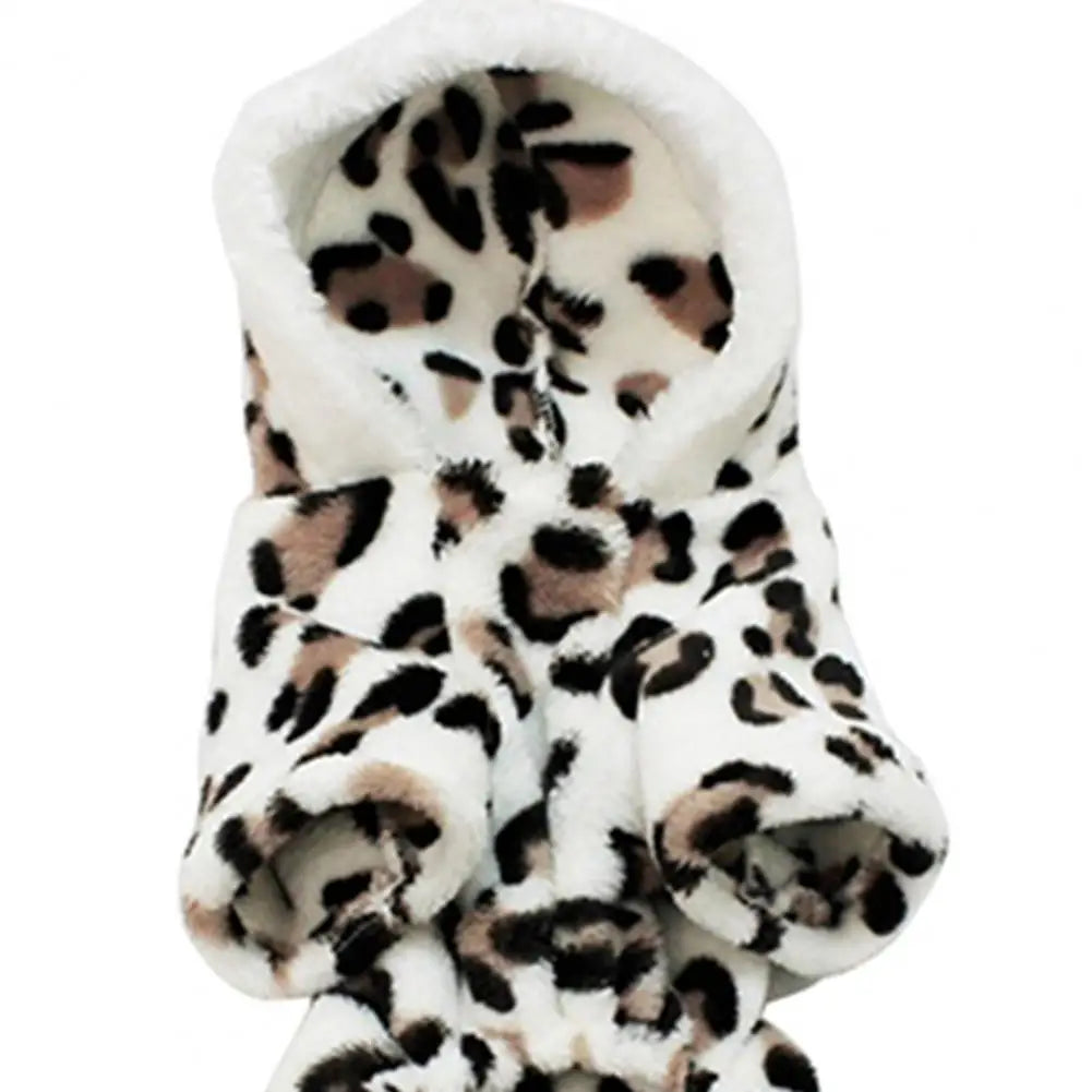Dog Hoodie Hooded Flannel Winter Warm Leopard Printed Pet Puppy Clothes Jumpsuit Pajamas Outwear for Home