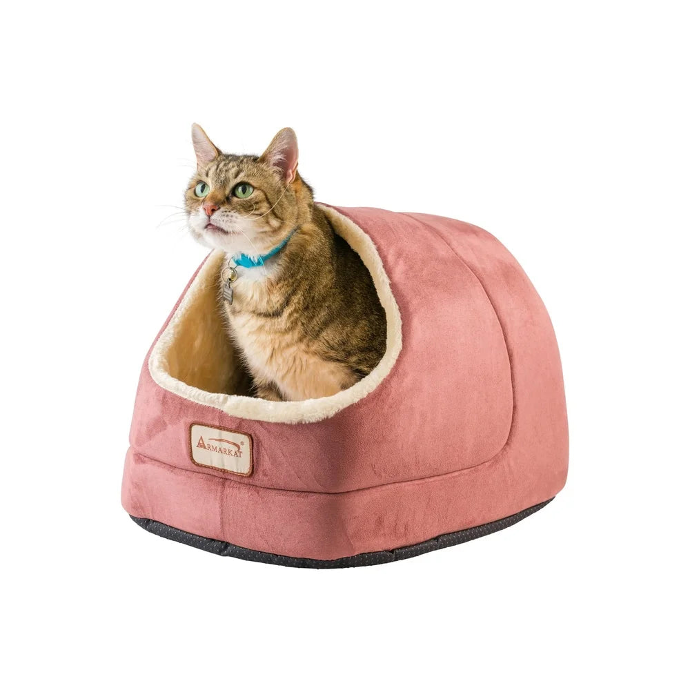 Small Cat Bed Cave Waterproof Base Faux Suede Faux Fur Extra Thick Polyfill Insert Padding Cozy Pet Mat Hand Wash Machine Wash