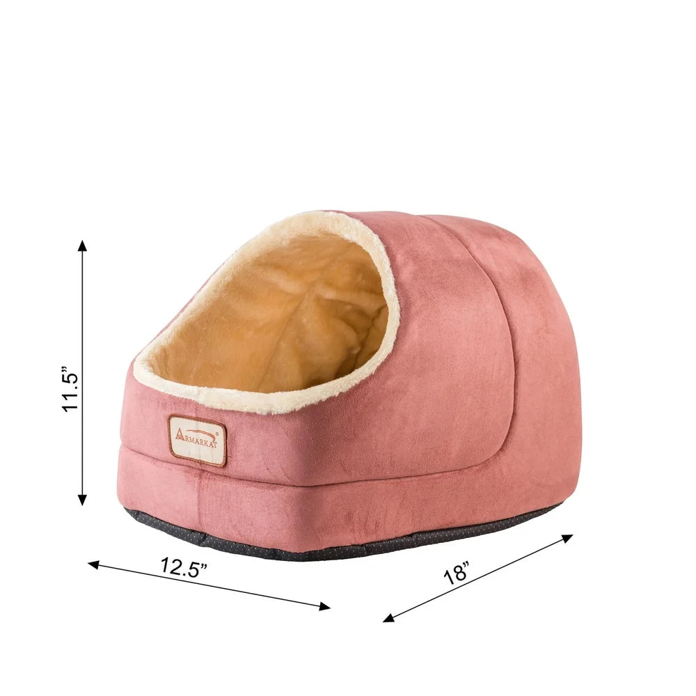 Small Cat Bed Cave Waterproof Base Faux Suede Faux Fur Extra Thick Polyfill Insert Padding Cozy Pet Mat Hand Wash Machine Wash