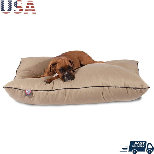 Large Machine Washable Pet Dog Bed Durable Poly Cotton Hypoallergenic Stuffed with Premium Fiberfill Comfortable Easy Care