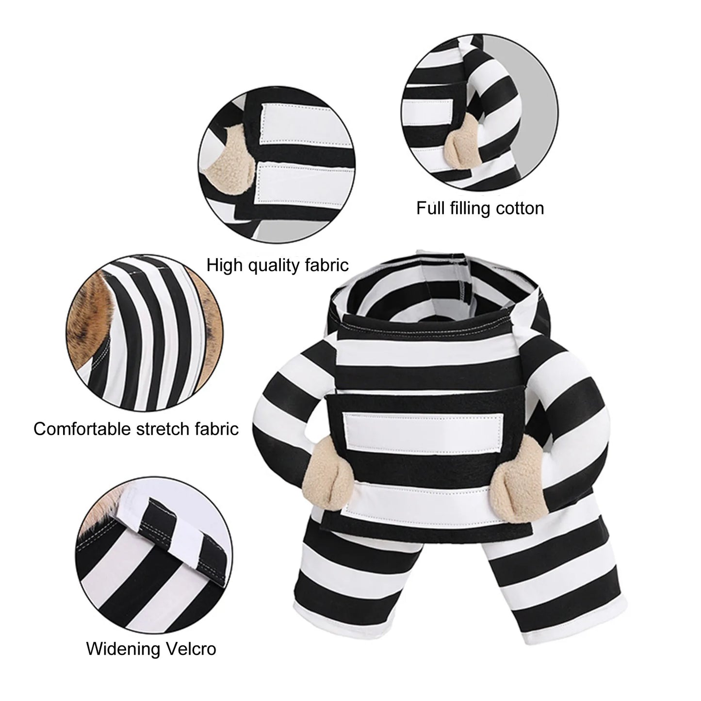 Pet Dog Prison Costume Funny Transformation Striped Prisoner Dog Clothes Party Dress Up Cute Animal Costume With Id Tag