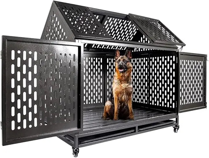 Heavy Duty Dog Crate Dog Cage, 46 inch Indestructible Metal Dog Kennel Lockable for Medium Large Dogs with Sturdy Door