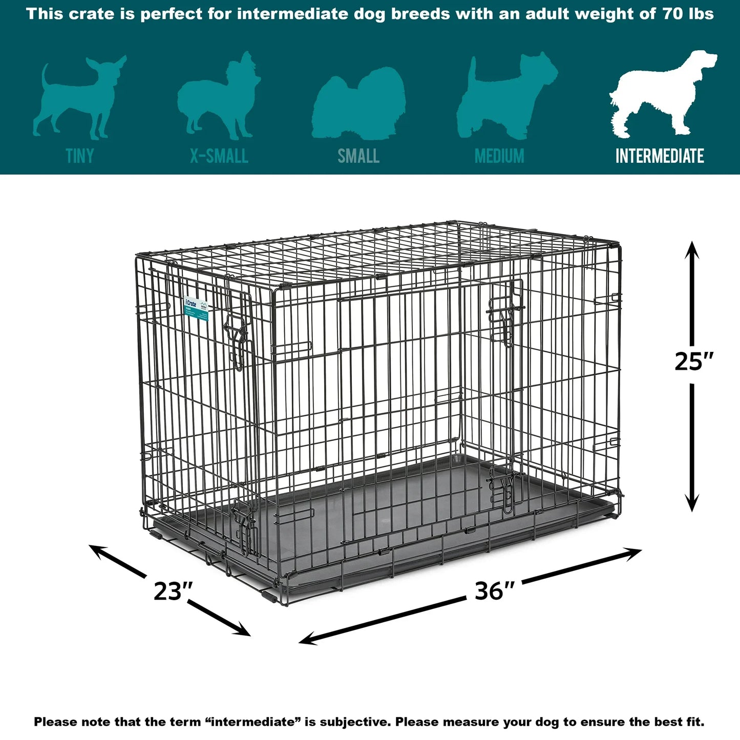 MidWest Single/Double Door iCrate Metal Dog Crate, Includes Leak-Proof Pan, Divider Panel; 22/24/30/36/42/48-inch