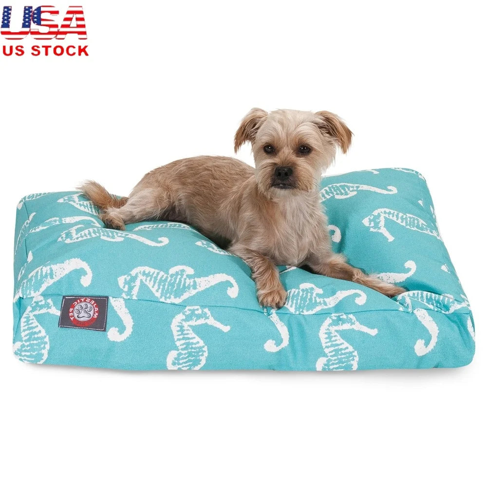 Rectangle Dog Bed with Removable Cover Durable Plush Polyester Fill Easy Clean Pet Bed Crate and Home Use