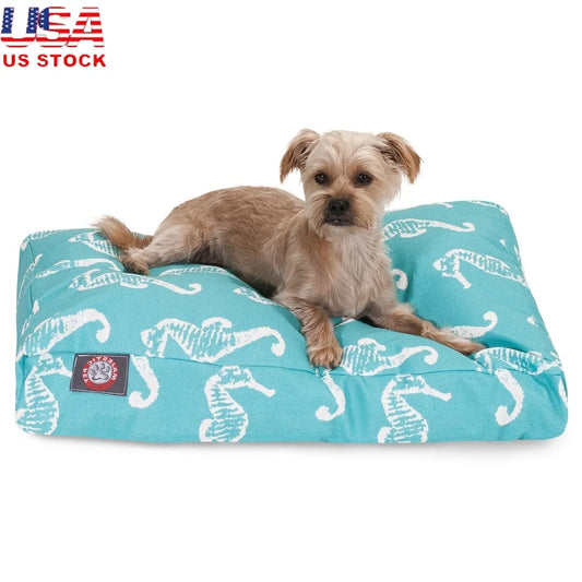 Rectangle Dog Bed with Removable Cover Durable Plush Polyester Fill Easy Clean Pet Bed Crate and Home Use
