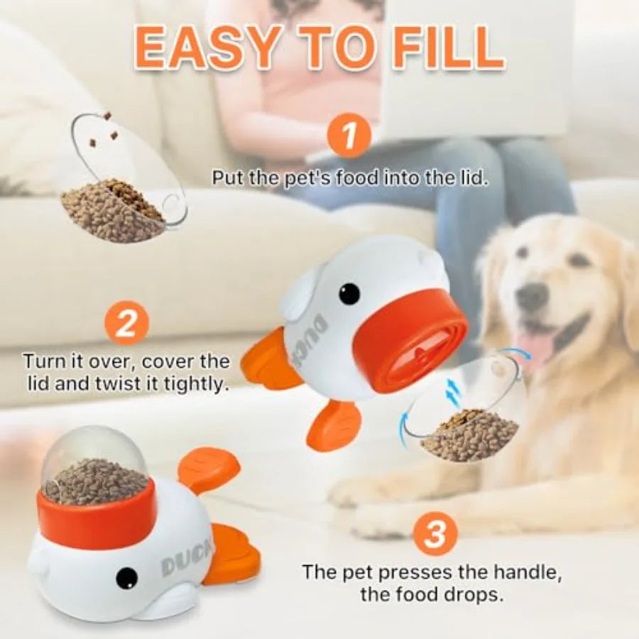 Dog Slow Feeder Puzzle Toy 2in1 Interactive Duck Shaped Puppy Treat Feeding Food Dispenser Mental Stimulation Toys for Small La