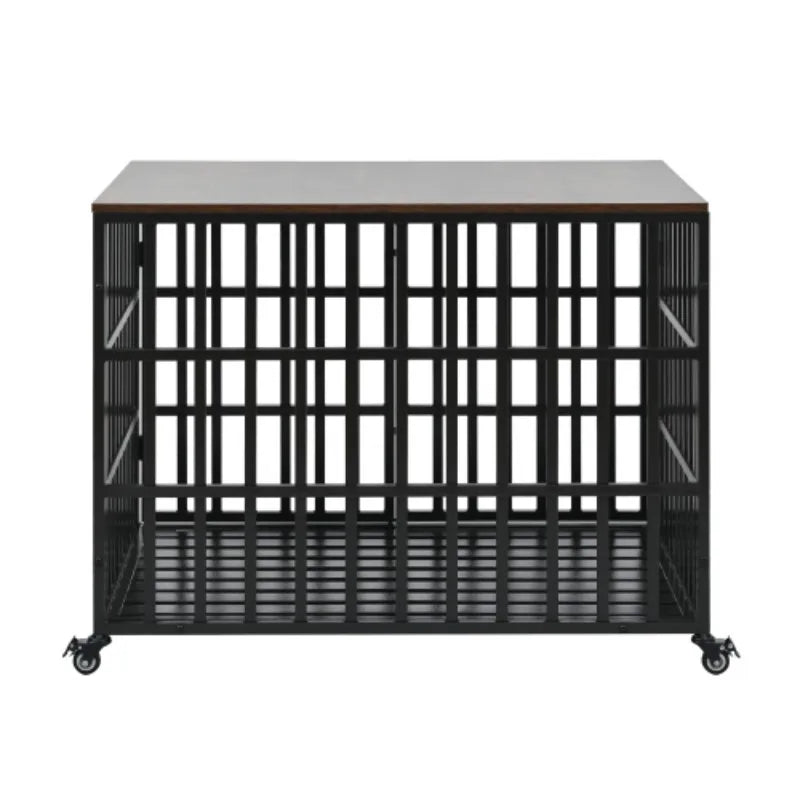 42" Heavy Duty Dog Crate for Large Medium Dogs, Furniture Style cage with 4 Lockable Wheels and 2 Locks, Decorative Pet House Wo
