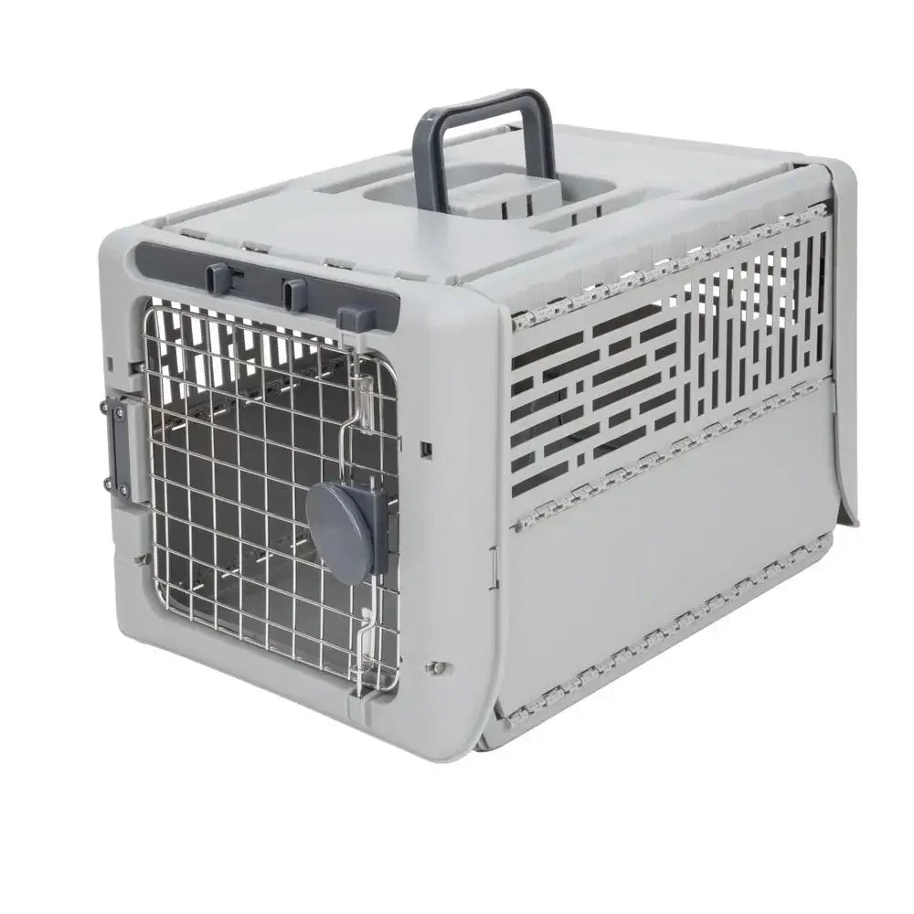 Portable Collapsible Pet Kennel Small Gray 19" Durable Twist Lock Metal Gate Ventilation Slots Easy Carry 20 lbs Dog Cat Kennel