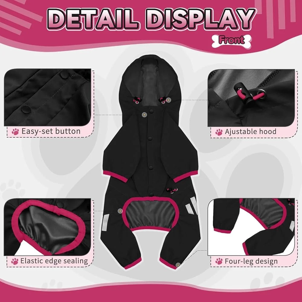 Waterproof Dog Raincoat Lightweight Reflective Straps with Leash Hole Comfortable Four-Leg Design Small Medium Dogs