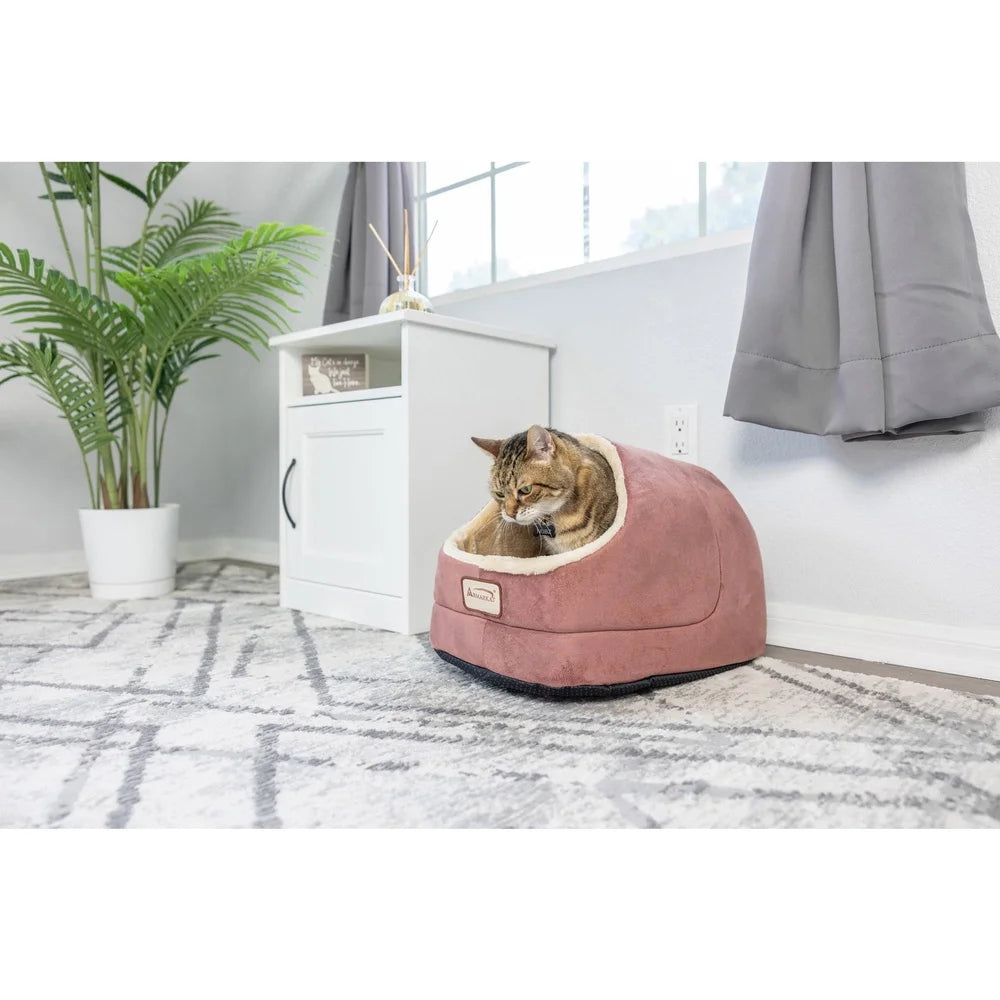 Small Cat Bed Cave Waterproof Base Faux Suede Faux Fur Extra Thick Polyfill Insert Padding Cozy Pet Mat Hand Wash Machine Wash