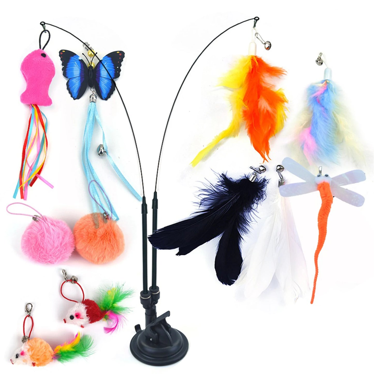 Pet Cat Toy Set Teaser Stick Set Detachable Replacement Head Toy Suit Interactive Cat Toy for Cat Training Playing Accessories