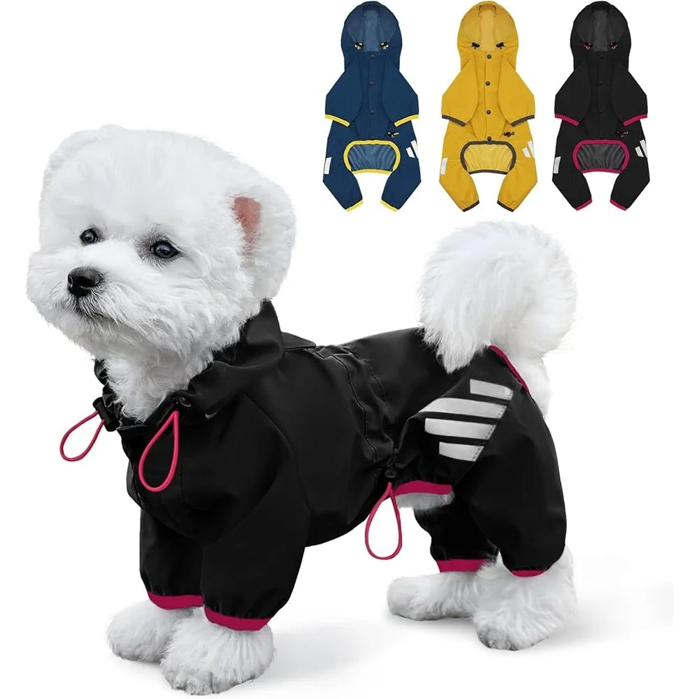 Waterproof Dog Raincoat Lightweight Reflective Straps with Leash Hole Comfortable Four-Leg Design Small Medium Dogs