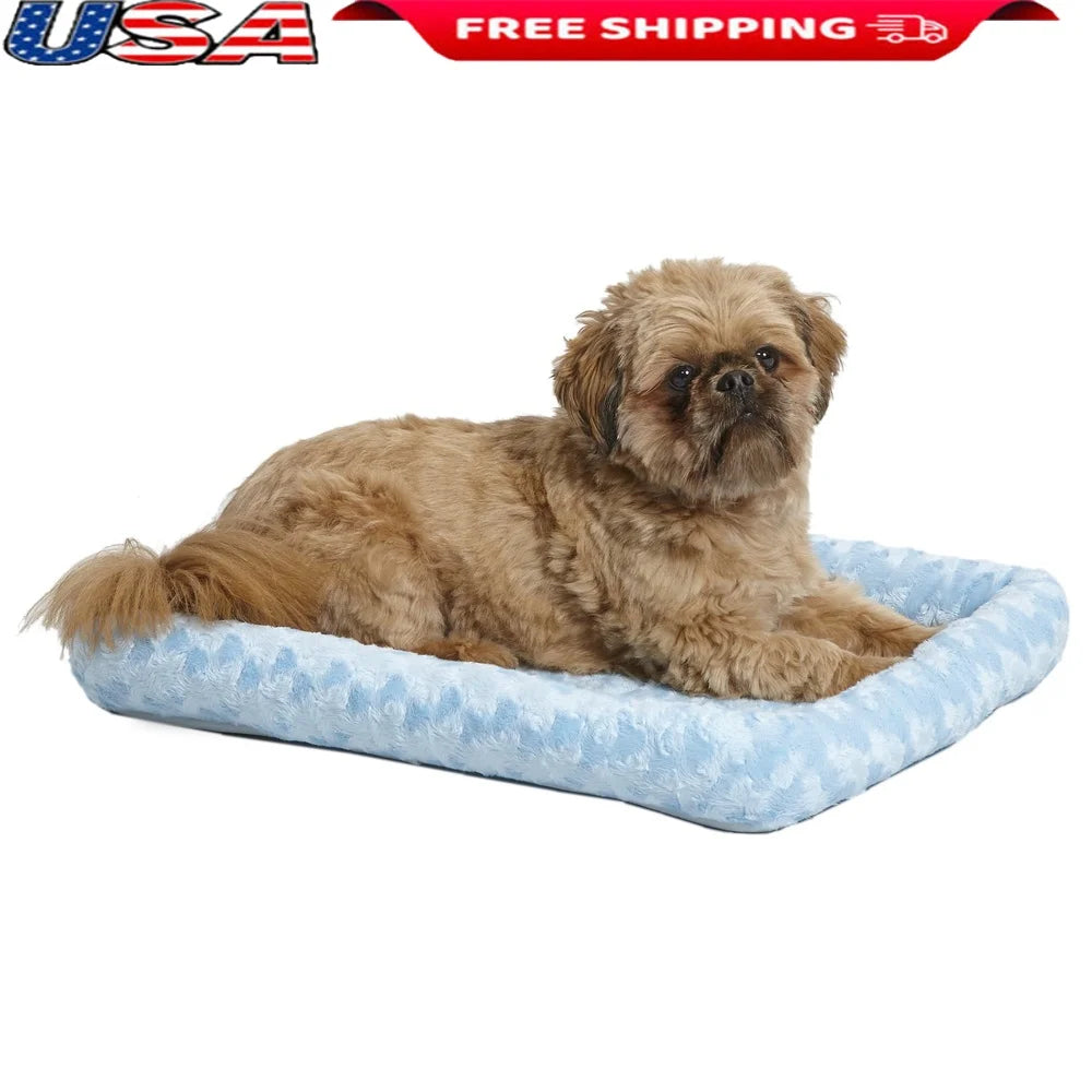 Comfortable Pet Bed Dogs Cats 24 Inch Crate Mat Plush Bolster Cushion Machine Washable Travel Friendly Ideal Crates Carriers