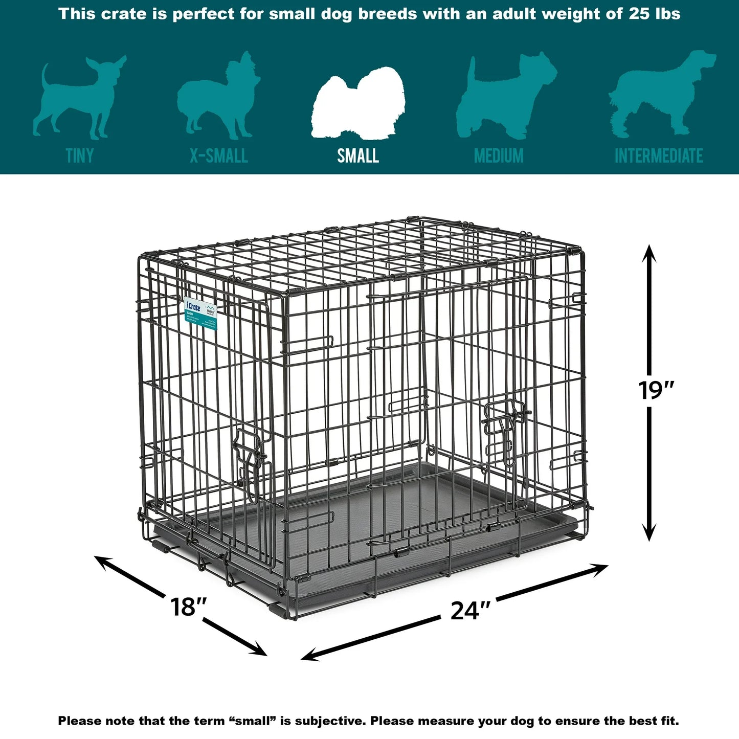 MidWest Single/Double Door iCrate Metal Dog Crate, Includes Leak-Proof Pan, Divider Panel; 22/24/30/36/42/48-inch