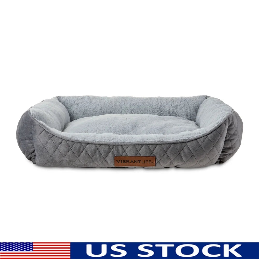 Quilted Cuddler Pet Bed Medium Dogs Cats Soft Plush Bolstered Walls Cozy Support Machine Washable Stylish Design