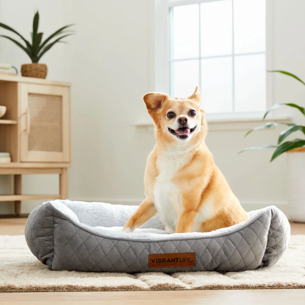 Quilted Cuddler Pet Bed Medium Dogs Cats Soft Plush Bolstered Walls Cozy Support Machine Washable Stylish Design