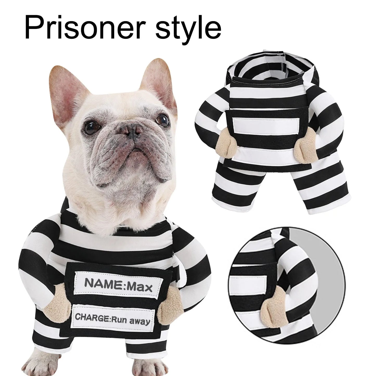 Pet Dog Prison Costume Funny Transformation Striped Prisoner Dog Clothes Party Dress Up Cute Animal Costume With Id Tag