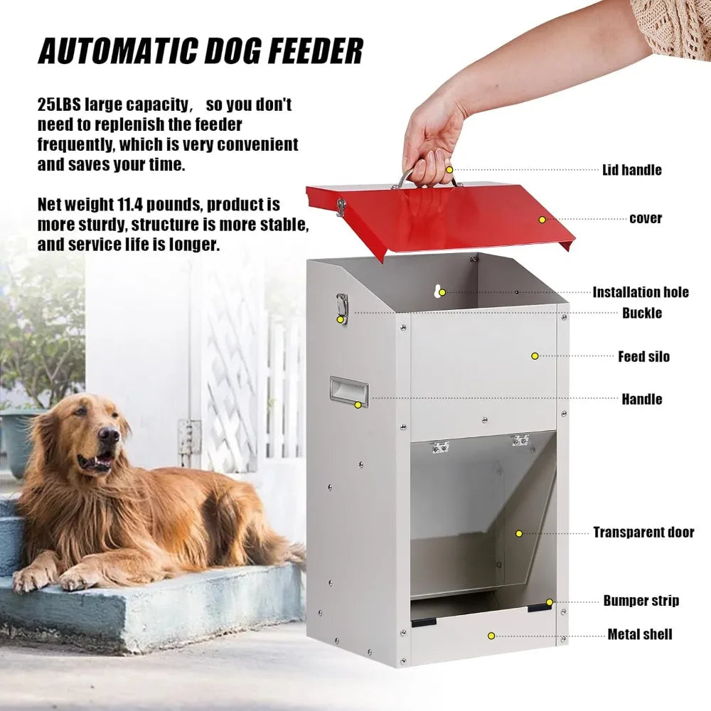 Automatic Dog Feeder Large Breed Dog Food Dispenser for Large Dogs, 25lbs Outdoor Pets Feeder