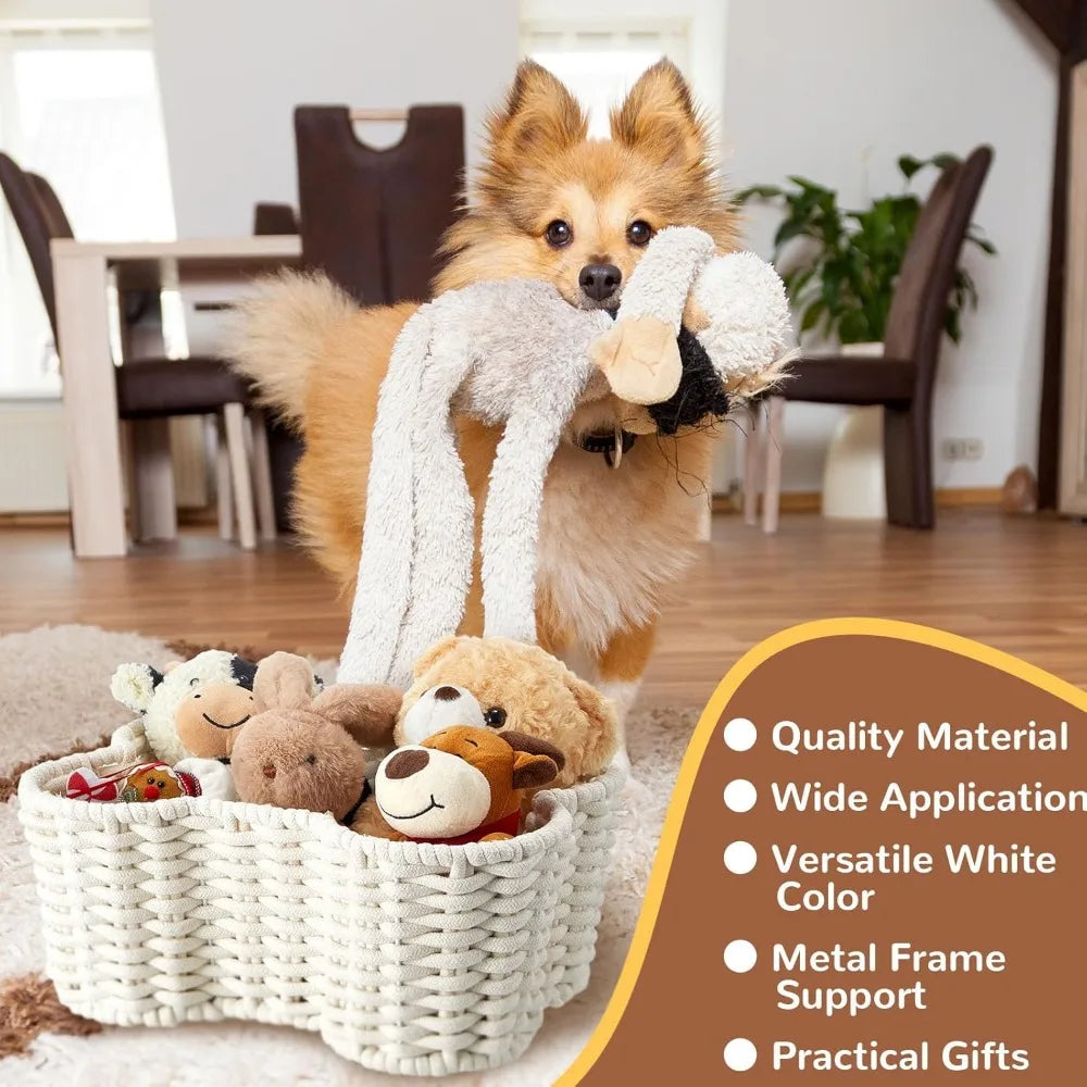 2 Pcs Dog Toy Basket Dog Toy Bin Bone Shaped Handmade Pet Organizer for Pet White Cotton Rope Basket (16.5 x 12.4 x 6.89 and 13