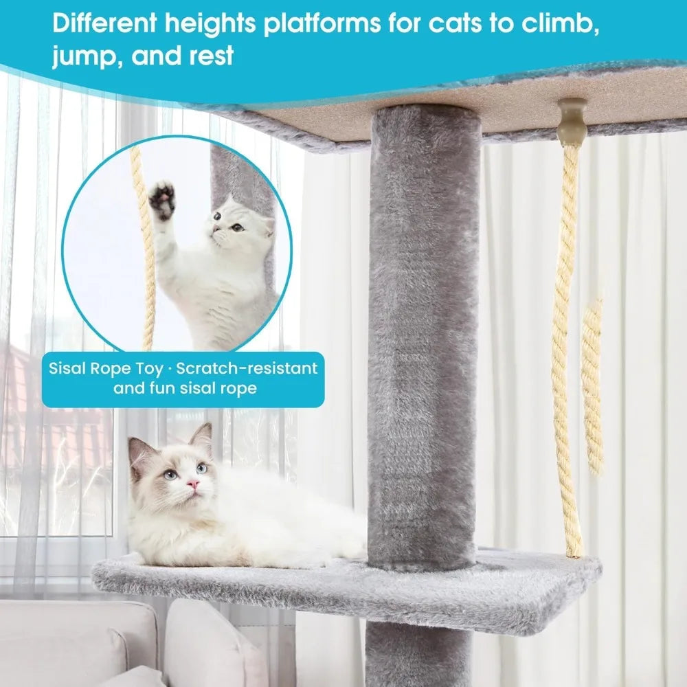 Cat Tree 5-Tier Floor to Ceiling, 89-109 Inch Adjustable Height Cat Tower with Cozy Hammock, Cat Climbing Tree for Indoor Cats,