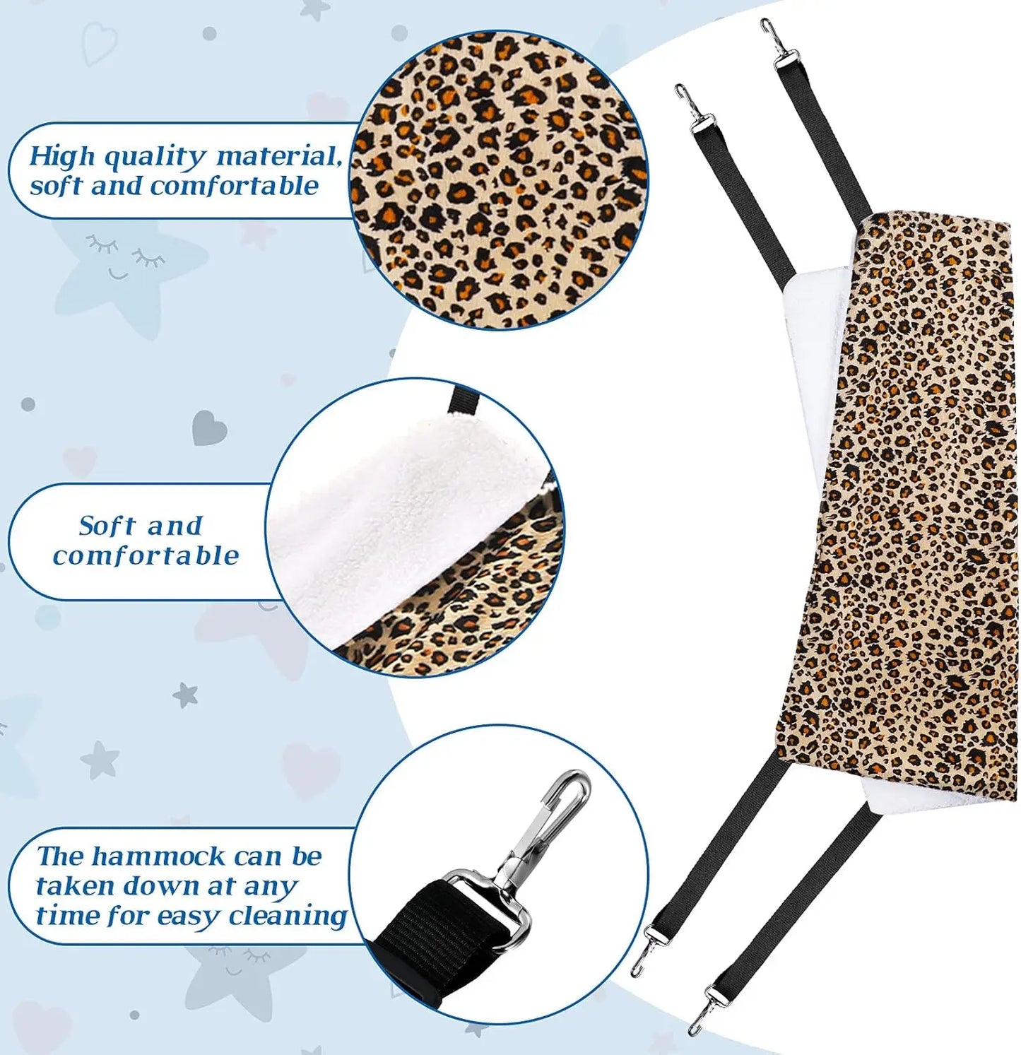 2-Pack Reversible Pet Hammock for Cage – Soft Breathable Hanging Bed with Adjustable Straps & Hooks for Cats Small Dogs Rabbits