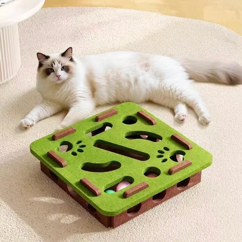 Pet Cat Puzzle Maze Holes Toys Felt Box With Bell Ball Kitten Playing Toys Interactive Funny Combination Set Cat Supplies