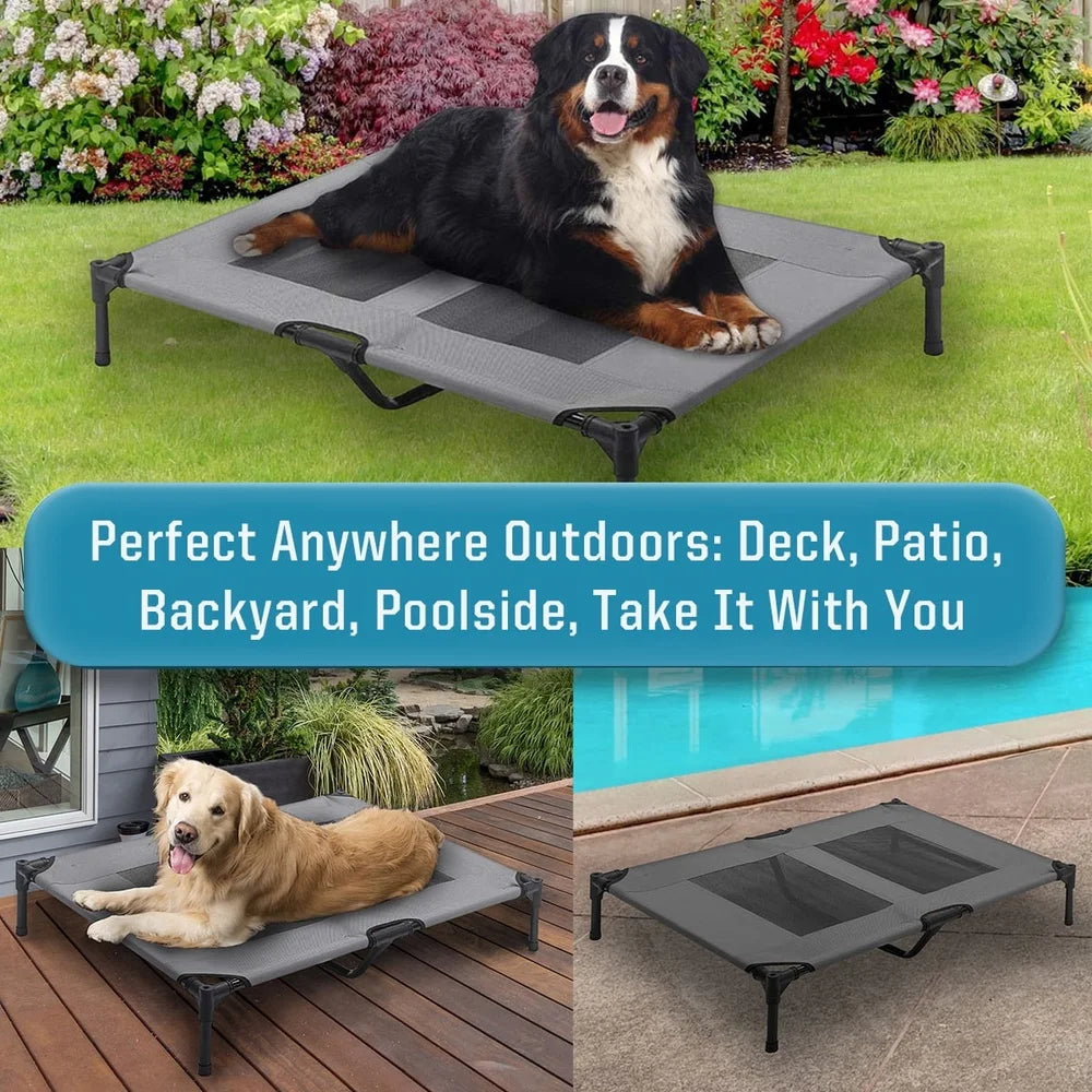 Elevated Pet Dog Cot Cooling Air Flow Supportive Indoor Outdoor Travel Bed Weather Resistant Chew Resistant Easy Clean 150lbs