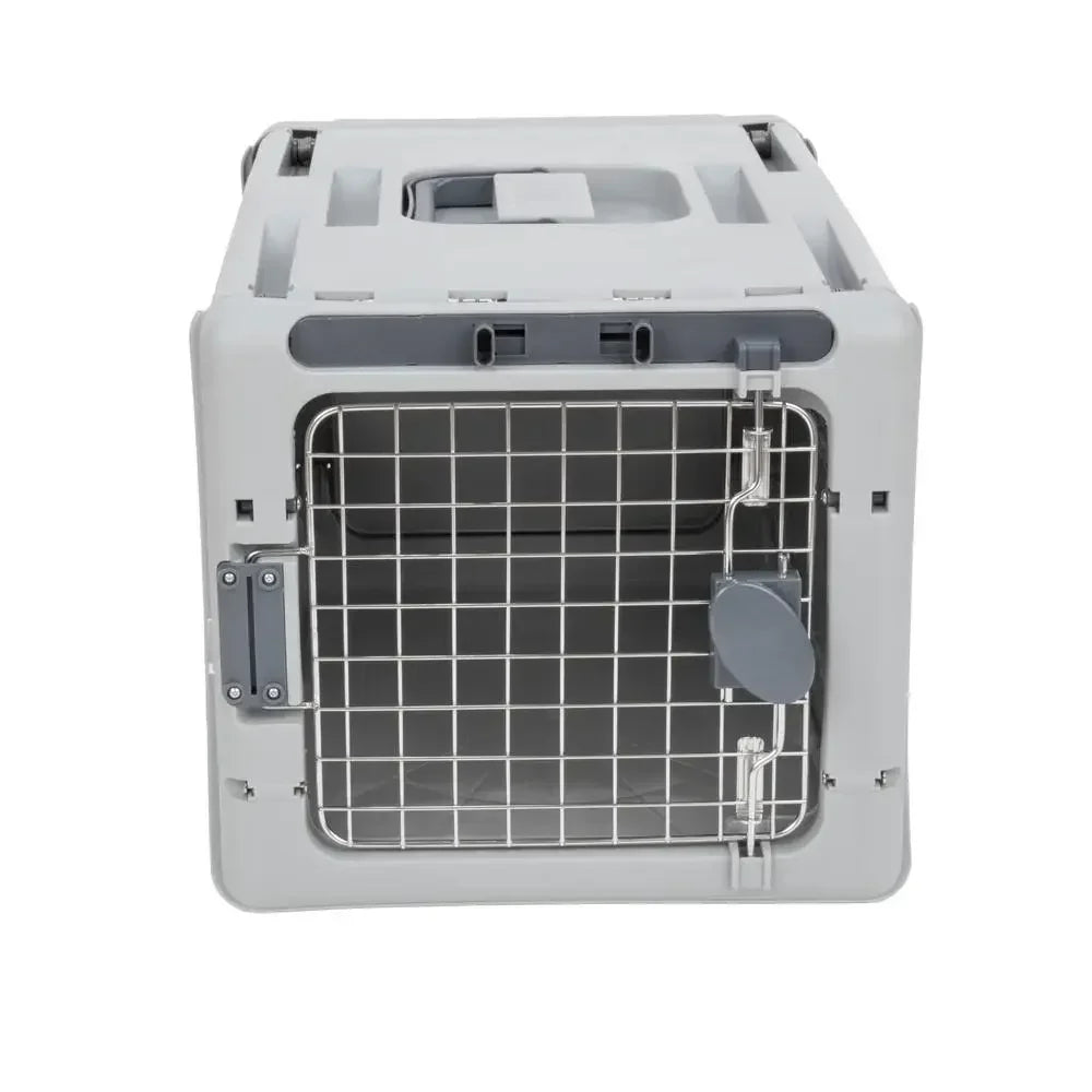 Portable Collapsible Pet Kennel Small Gray 19" Durable Twist Lock Metal Gate Ventilation Slots Easy Carry 20 lbs Dog Cat Kennel