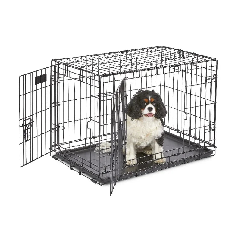 MidWest Single/Double Door iCrate Metal Dog Crate, Includes Leak-Proof Pan, Divider Panel; 22/24/30/36/42/48-inch