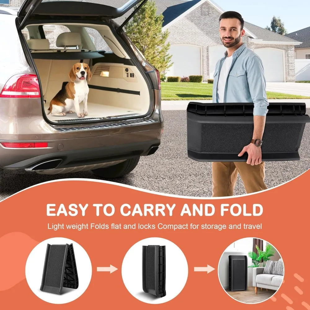 Folding Dog Ramp for Car Truck SUVs 62 Inches Pet Ramp for Large Dogs Non Slip with Raised Siderails